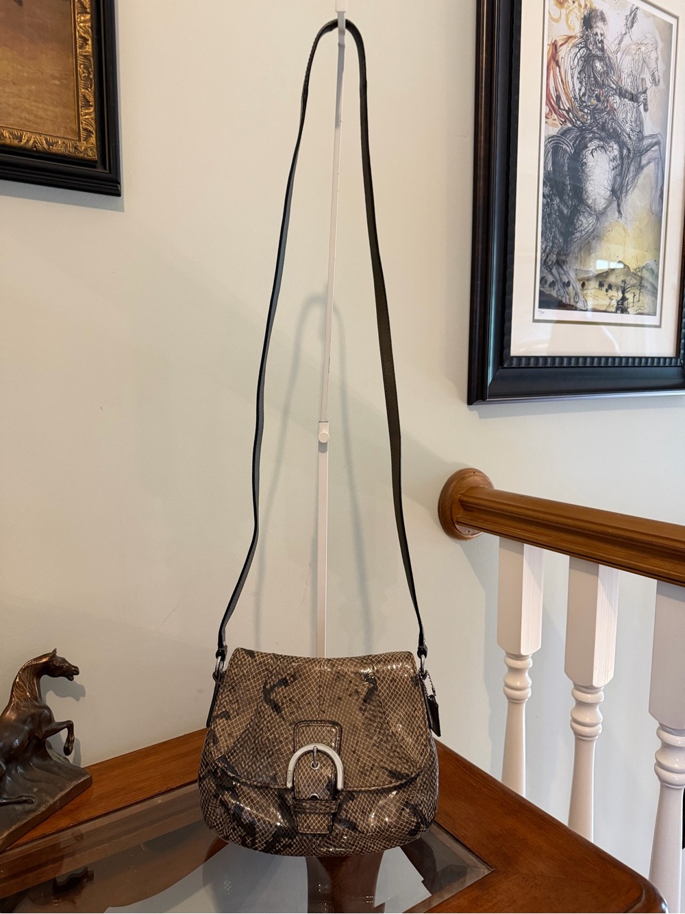 Coach Kristin Python Embossed Crossbody Leather Crossbody Brown Black 8”
